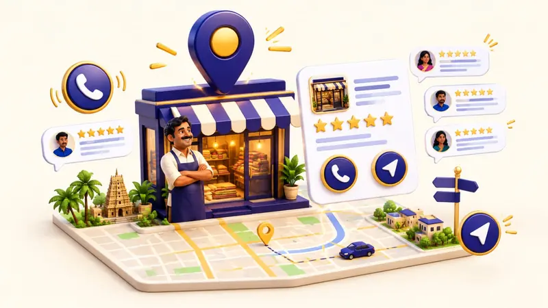 Google Business Profile management — local shop on Google Maps with 5-star reviews, call and directions buttons