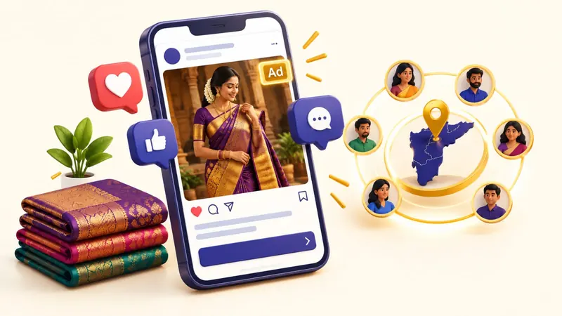 Meta Ads on Instagram — saree collection ad reaching shoppers across Tamil Nadu