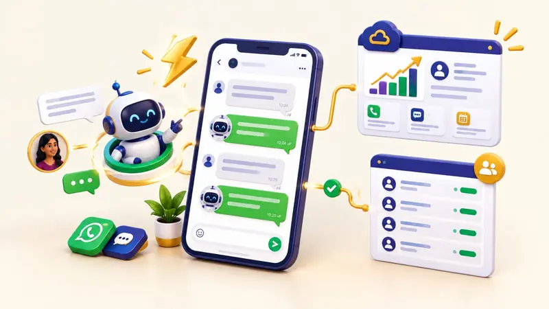 WhatsApp Business automation — instant chatbot replies and lead tracking dashboard
